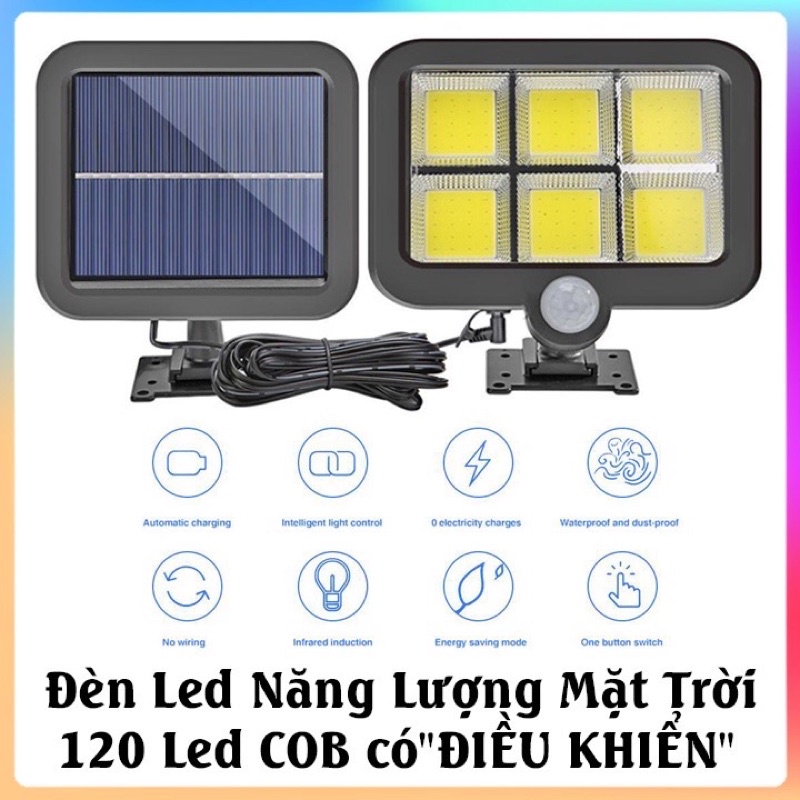 Đèn 6 mắt đèn chiếu sáng năng lượng mặt trời 120 led 💥Đèn led cảm biến chuyển động, pin tách rời - Bảo Hành 12 Tháng