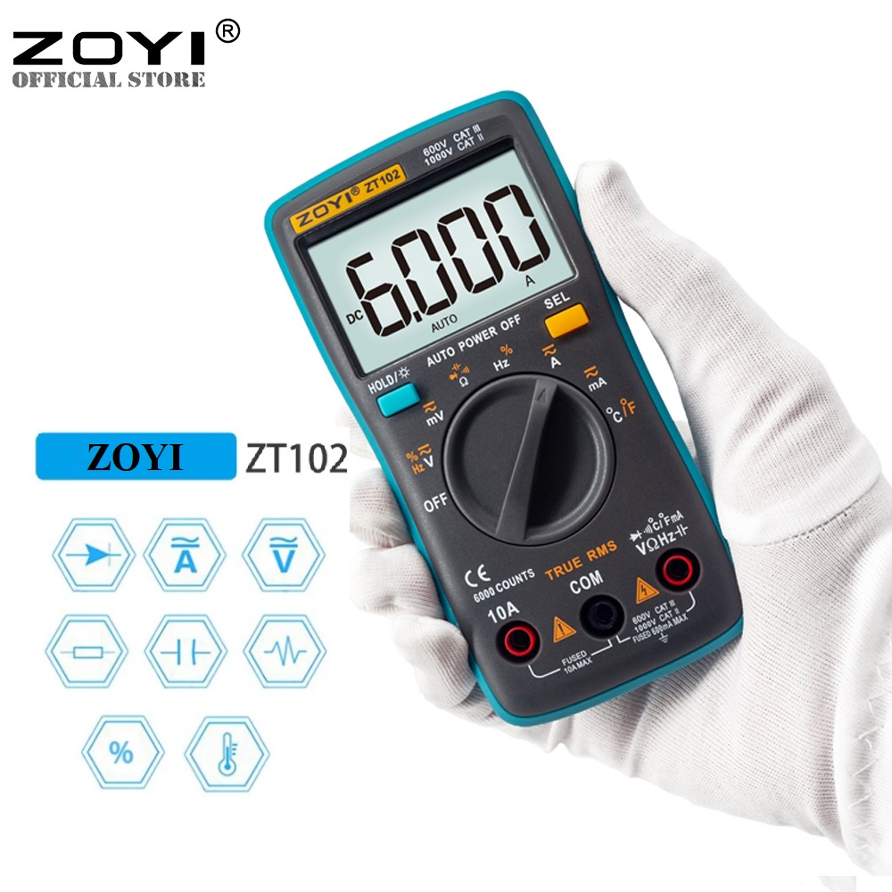 Đồng Hồ Đo Vạn Năng ZOYI ZT102 AC/DC Điện Áp Nhiệt Độ Ohm Diode Tần Số - Nhỏ Gọn - Nhiều Chức Năng - Tặng Kèm Pin BH12T