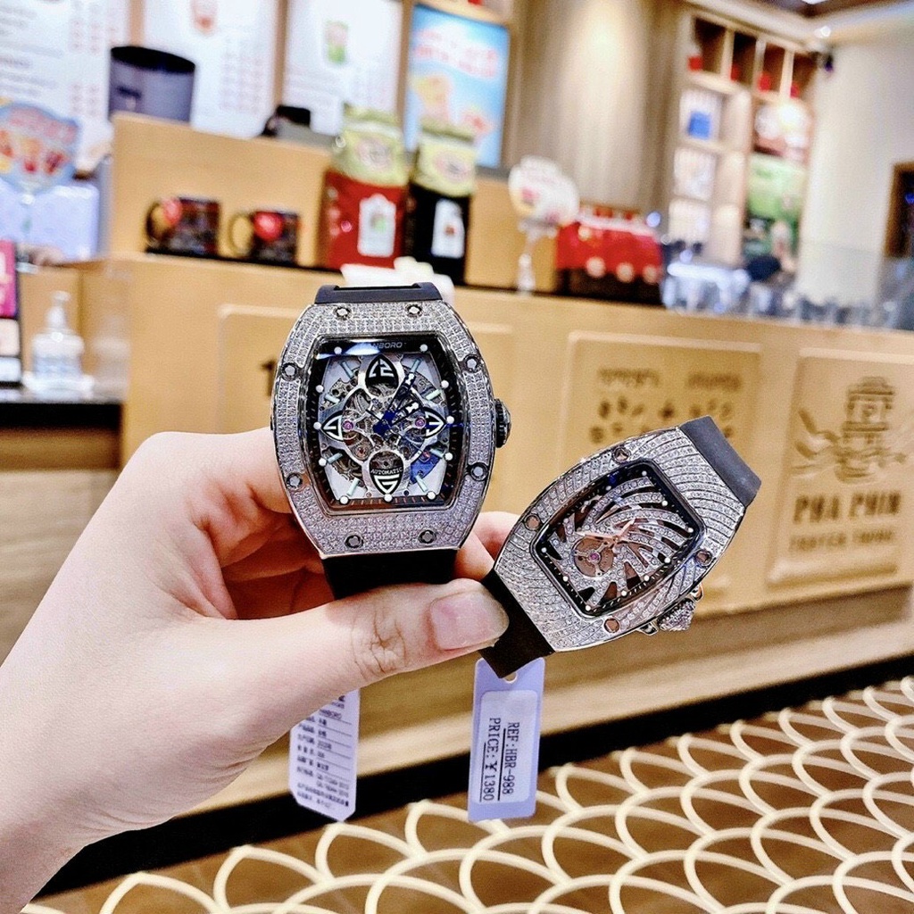 Cặp Đôi - Đồng Hồ Nam Nữ Hanboro Nam Máy Automatic, Nữ Máy Pin , Dây Cao Su , Size 36mm/48mm