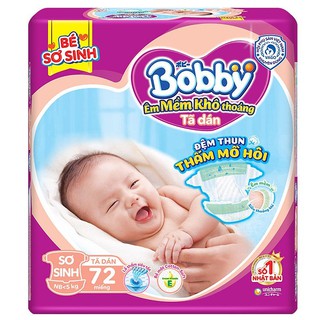 [TẶNG 6 MIẾNG TÃ QUẦN SIZE S]TÃ DÁN BOBBY SIÊU THẤM XS72 (SƠ SINH - 5KG)