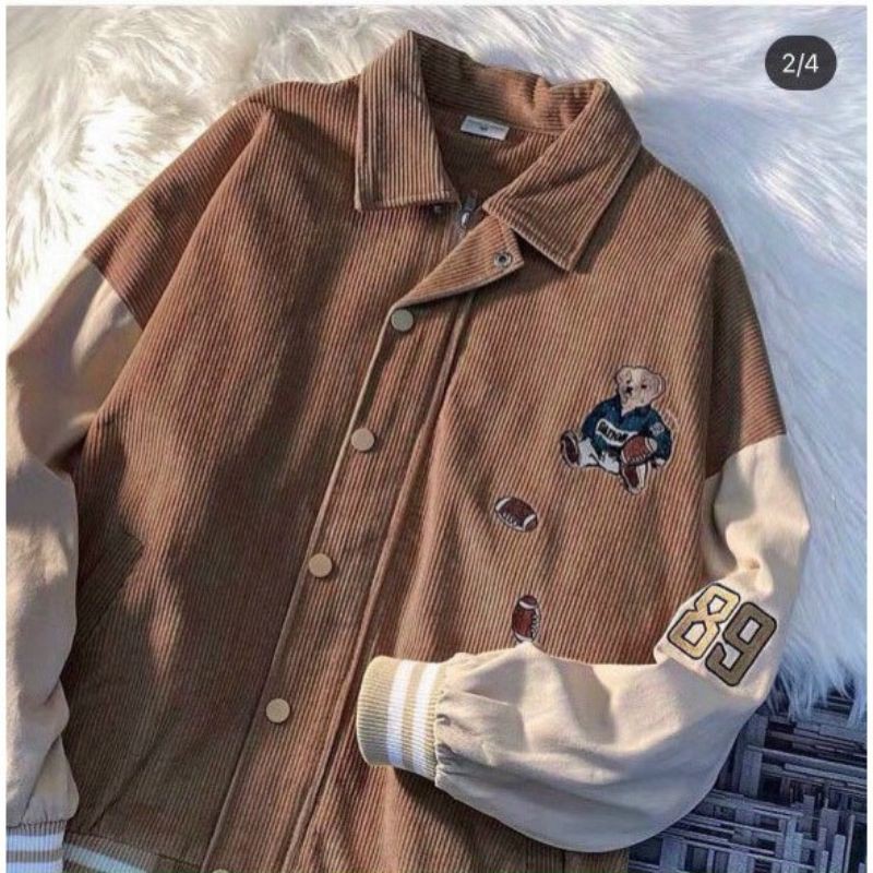 [Giá xưởng] Áo khoác kaki nhung tăm thêu gấu, có ảnh thật | BigBuy360 - bigbuy360.vn