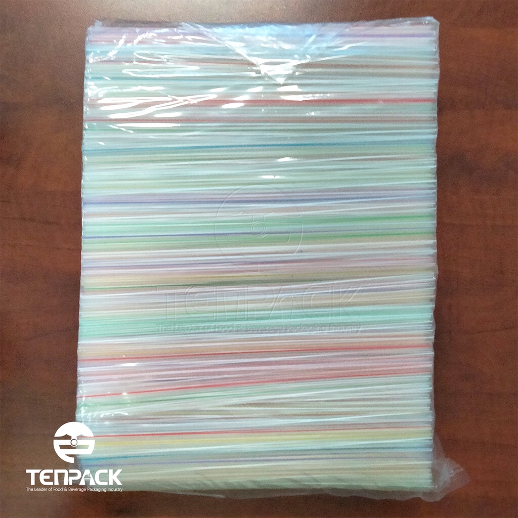 500g Ống hút nhựa thẳng trong sọc đa sắc pi6x24x500g