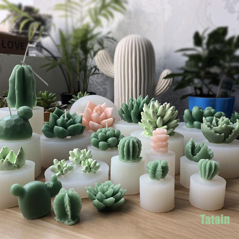 Khuôn silicone tạo hình làm nến/xà phòng hình cây xương rồng 3D DIY