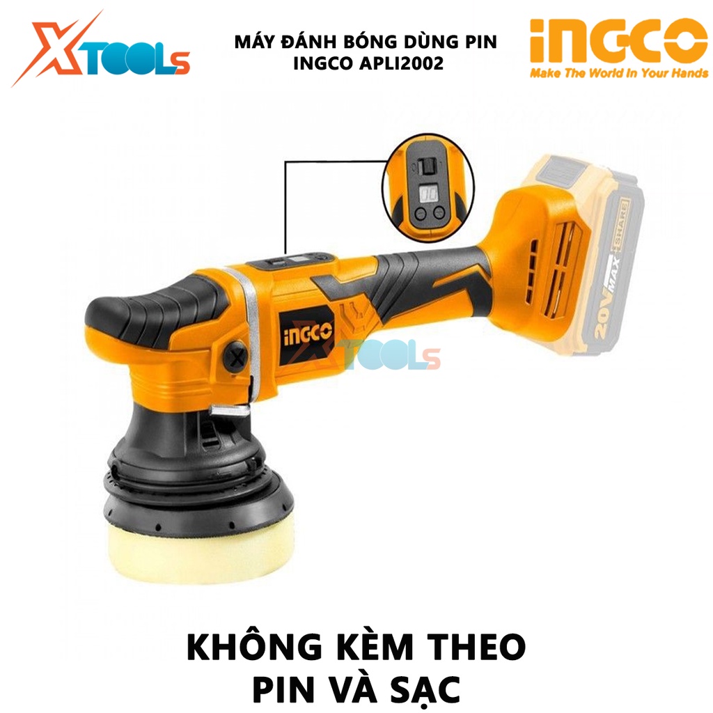 Máy đánh bóng dùng pin INGCO APLI2002 máy đánh bóng cầm tay Điện thế 20V, Tốc độ không tải 2000-48000 vòng/phút, Kích th