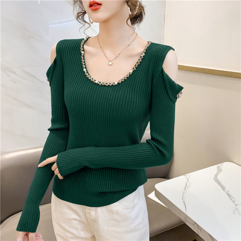 Áo Len Tay Dài Hở Vai Phong Cách Mới Dành Cho Nữ