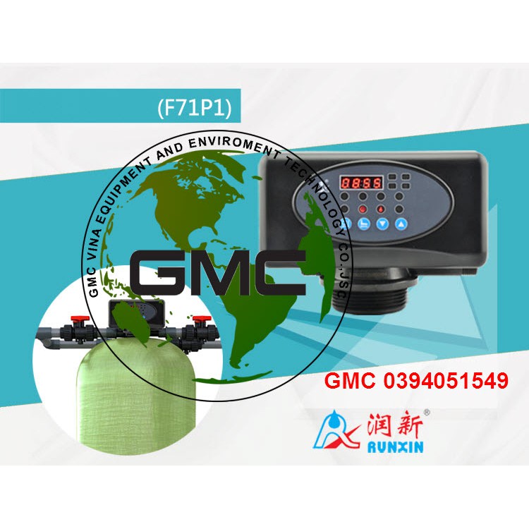 Van tự động 3 cửa Runxin F71P1 công suất 2m³/h dùng trong lọc nước giếng khoan, Autoval sục rửa theo thời gian