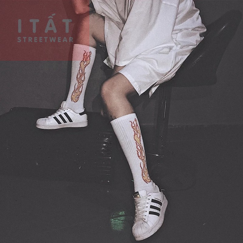 [FREESHIP EXTRA] Tất thể thao thời trang cao cổ Off-White lửa blade flame fire flare up socks unisex Streetwear