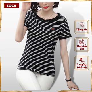 Áo phông nữ cộc tay kẻ ngang mùa hè, áo thun trung niên chất cotton co dãn (có ảnh thật )_ CTKN