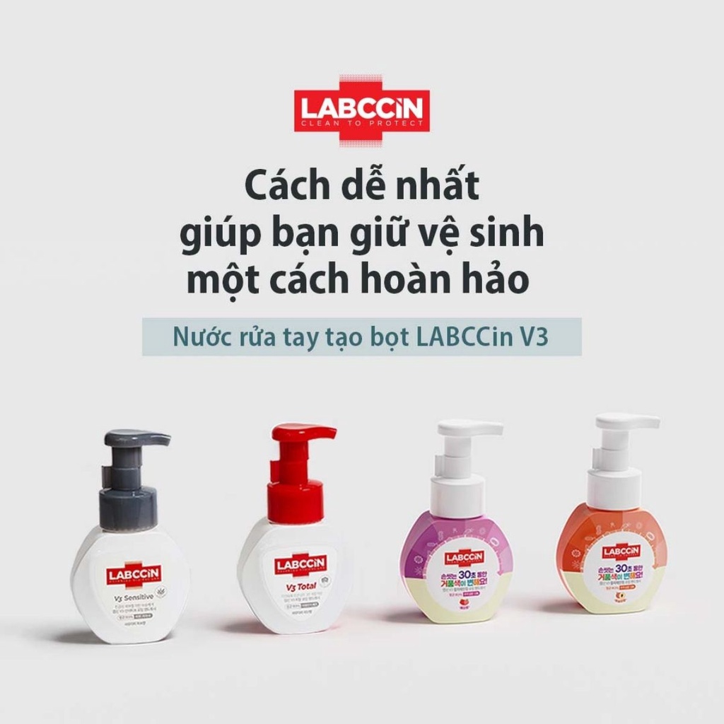 Nước rửa tay tạo bọt LABCCiN V3 đổi màu hương dâu với thành phần tự nhiên, an toàn cho da (Chai 250ml - Túi 200ml)