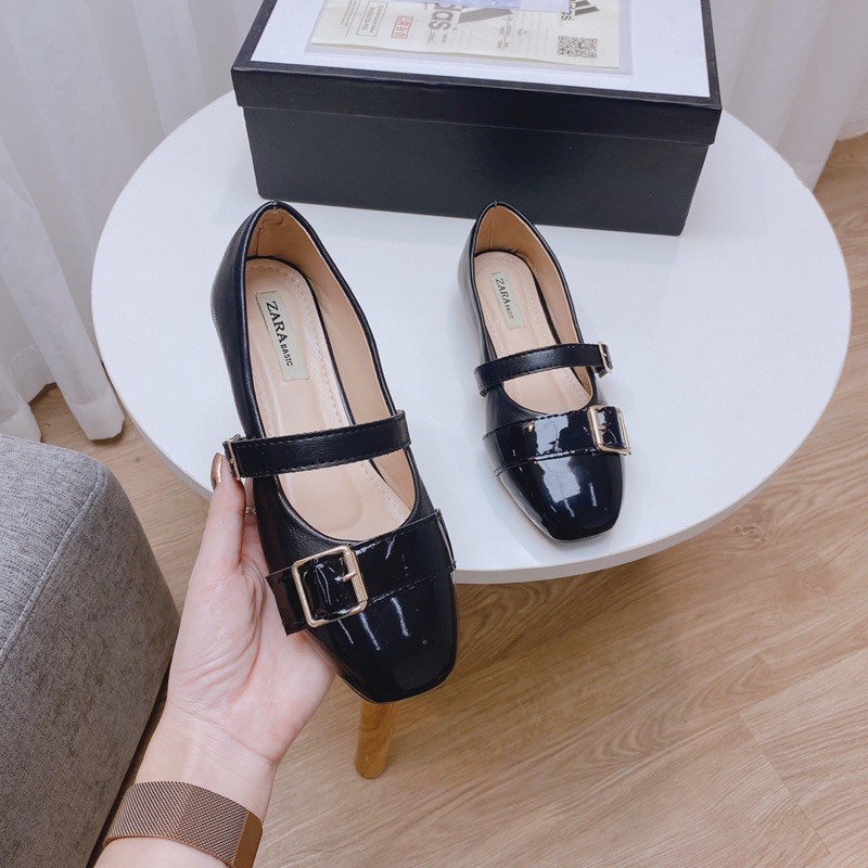 GIÀY BÚP BÊ BỆT MARY JANE - DÉP BÚP BÊ ĐẾ BẰNG - GIÀY NỮ THỜI TRANG - GIÀY BÚP BÊ NỮ MARY JANE - ĐEN - KEM | BigBuy360 - bigbuy360.vn