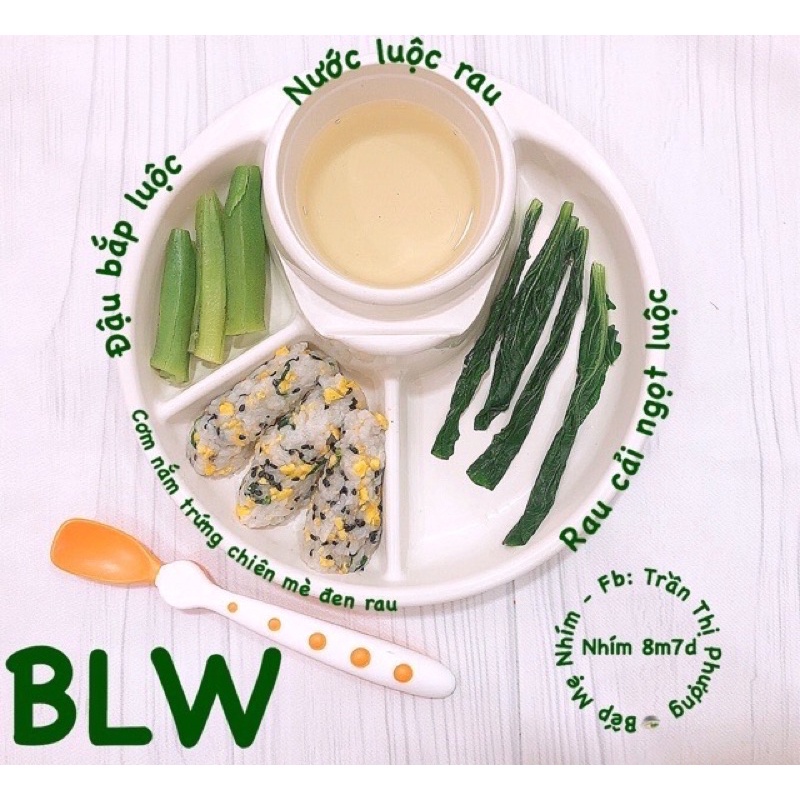 Khay ăn dặm BLW ăn dặm kiểu nhật tròn 3 ngăn có khay để cốc , thìa nĩa cho bé