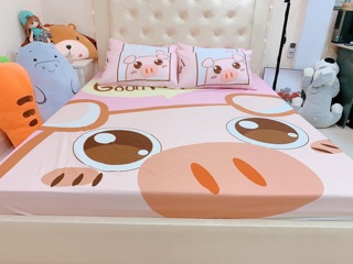 Bộ Ga Gối Cotton Poly 5D - Lợn Hồng