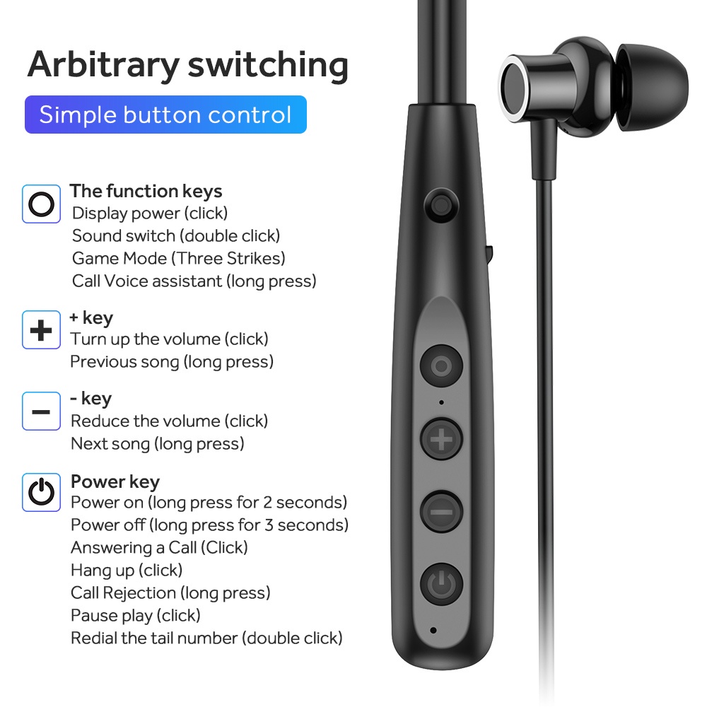 Tai Nghe Bluetooth Không Dây 100 Giờ Có Mic Và Nam Châm Kiểu Dáng Thể Thao Cho Điện Thoại IOS Android