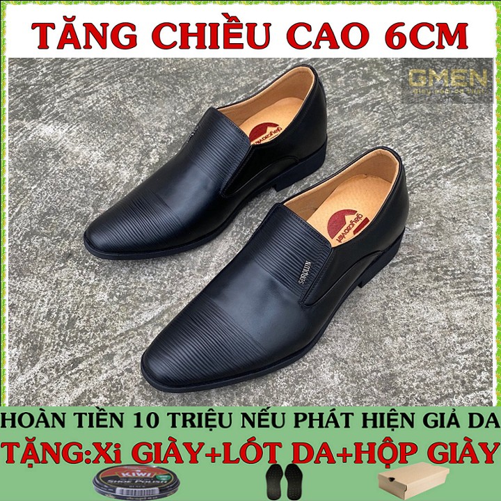 Giày tăng chiều cao nam 6 cm chất liệu da bò nguyên tấm bảo hành 1 năm