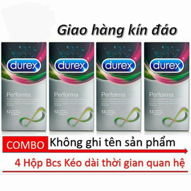 [Combo 4 hộp] - 48 Bcs Durex Performa Cao Cấp - Bao cao su KÉO DÀI THỜI GIAN Quan Hệ, Bcs ôm sát body (1 hộp 12 Cái).