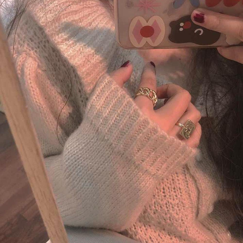 Bộ 3 Nhẫn Đeo Tay Kiểu Hàn Quốc Dễ Thương|Nhẫn Hợp Kim Họa Tiết Hình Học Mặt Cười Nhiều Màu Sắc