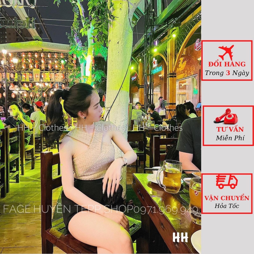 Áo 2 dây nữ xốp nhăn cổ yếm đan chéo ôm body phong cách sexy ulzzang Hàn Quốc