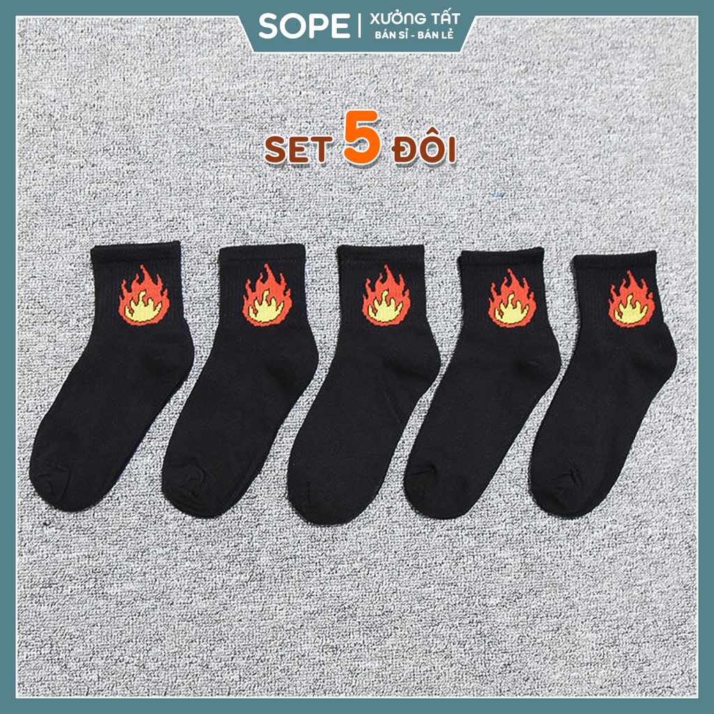 Tất vớ nữ cổ ngắn họa tiết lửa phong cách mạnh mẽ - Sope Shop