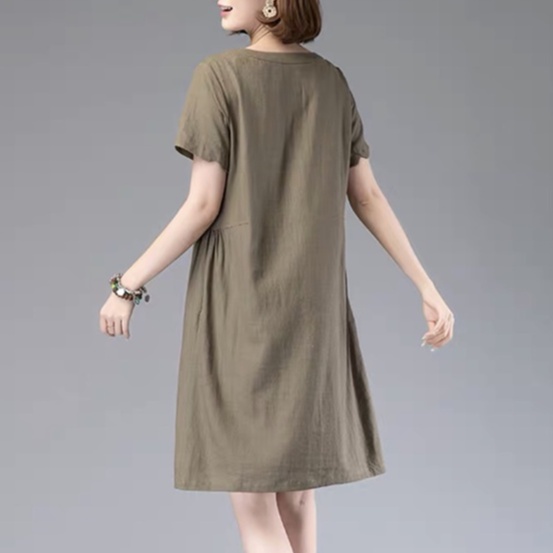 Đầm trung niên sang trong chất đũi Hàn Châu bigsize cao cấp cho mẹ dự tiệc dáng suông đẹp D215 - WB WOMAN &amp; BEAUTY