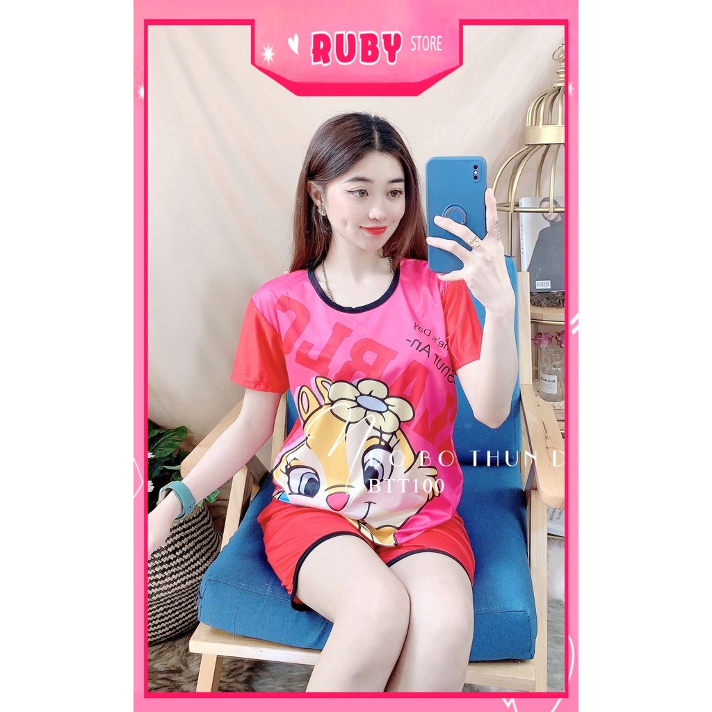 Đồ bộ nữ mặc nhà chất thun mềm mịn  in hình hoạt hình dễ thương Đồ bộ thun đùi BTT100