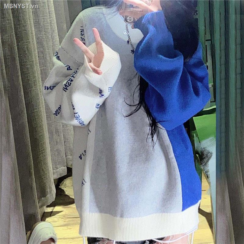 Áo sweater cổ tròn dáng rộng màu xanh dương kiểu Hàn Quốc thời trang thu đông cho nữ sinh [lót trong 7 ngày]
