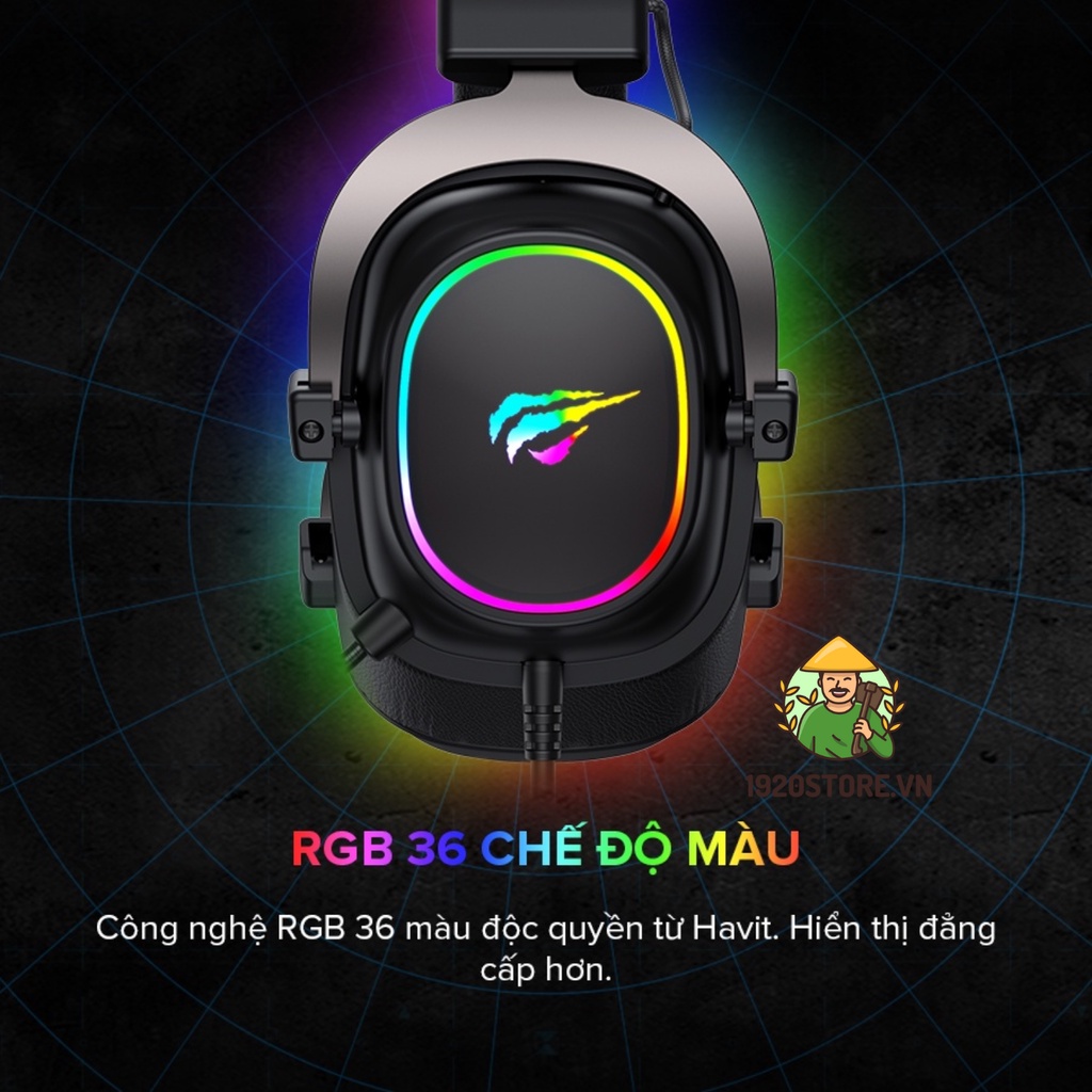 Tai Nghe Gaming Headphone HAVIT H2002P, Driver 53mm, Đèn RGB 36 Màu, Giả Lập 7.1 - Chính Hãng BH 12T