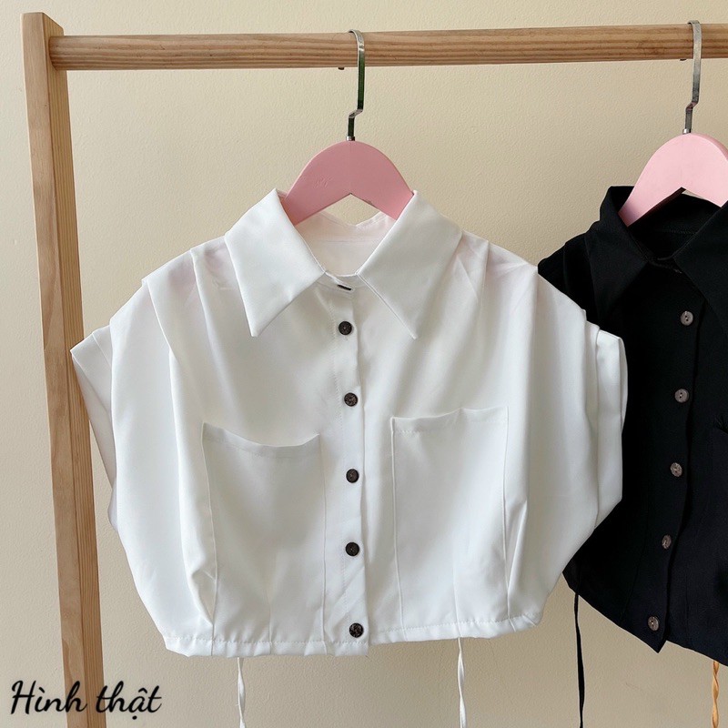 Áo sơ mi croptop nút tay cánh dơi buộc dây eo - S5U