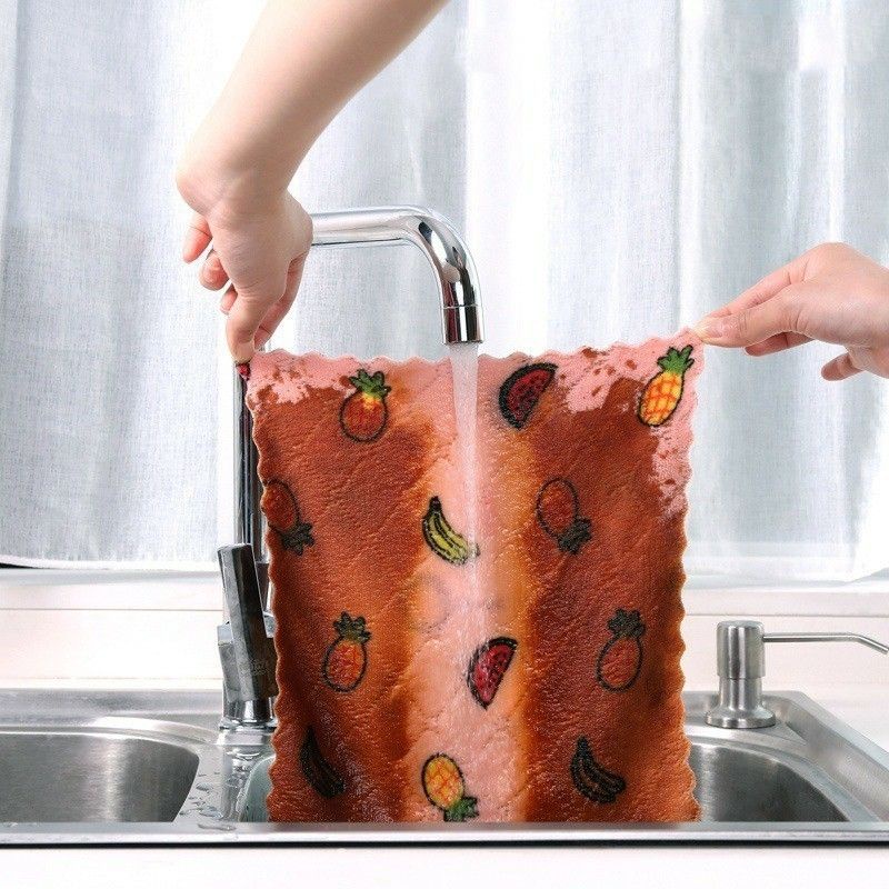 sét 10 khăn lau đa năng 2 mặt hình hoa quả thấm hút nước