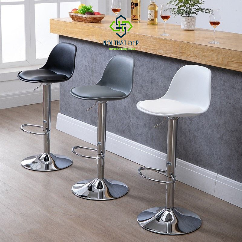 Ghế Quầy Bar Lưng Nhựa Có Nệm QB-320,  Hàng Loại 1, Cao 60-75cm, Màu Đen, Đỏ, Trắng, xám, Vàng, Xanh Dương