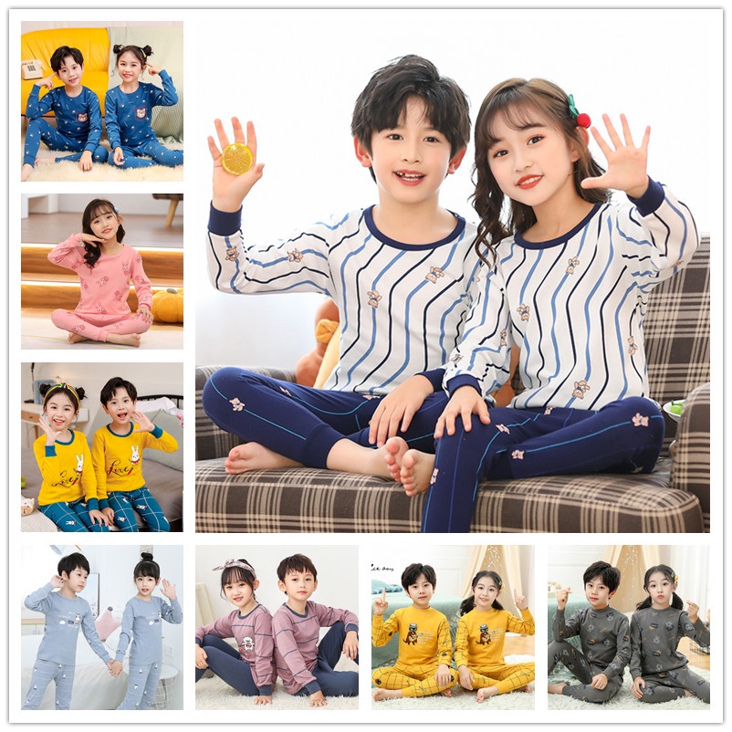 Bộ Đồ Ngủ Cotton Tay Dài 100-160cm Thời Trang Xuân Thu Cho Bé