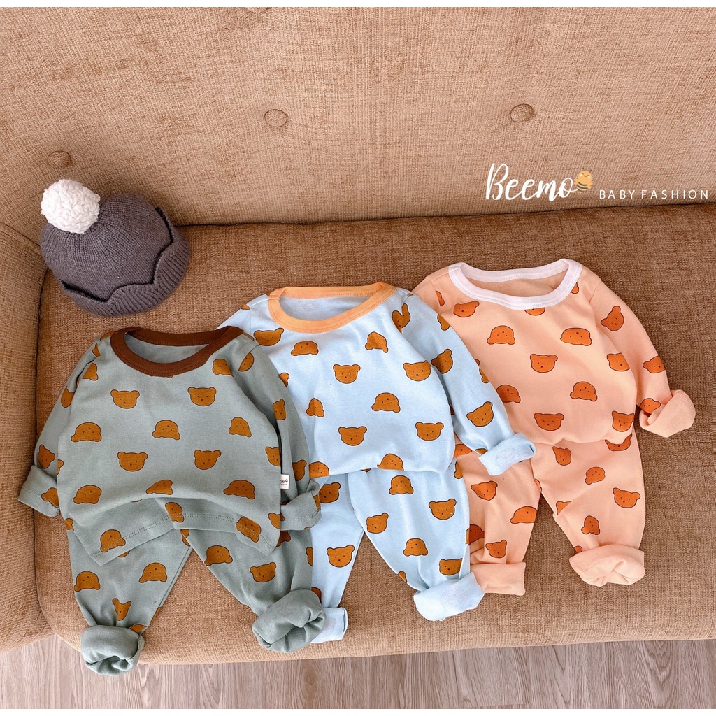 Bộ quần áo dài tay Beemo vải cotton in hình gấu 3 màu cho bé trai, bé gái từ 1 đến 7 tuổi 22203B