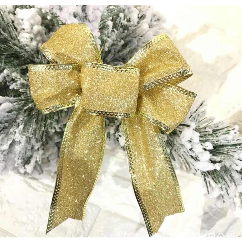 Nơ nhũ kim tuyến vàng, bạc, đỏ trang trí noel trang trí cây thông