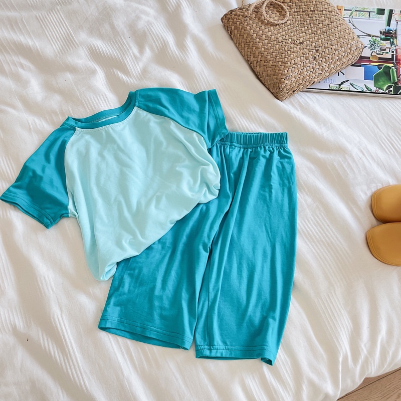 Bộ Đồ Ngủ 2 Món Áo Thun Tay Raglan Phối Quần Short Vải Mềm Nhiều Màu Tương Phản Thời Trang 2022 Cho Bé Gái