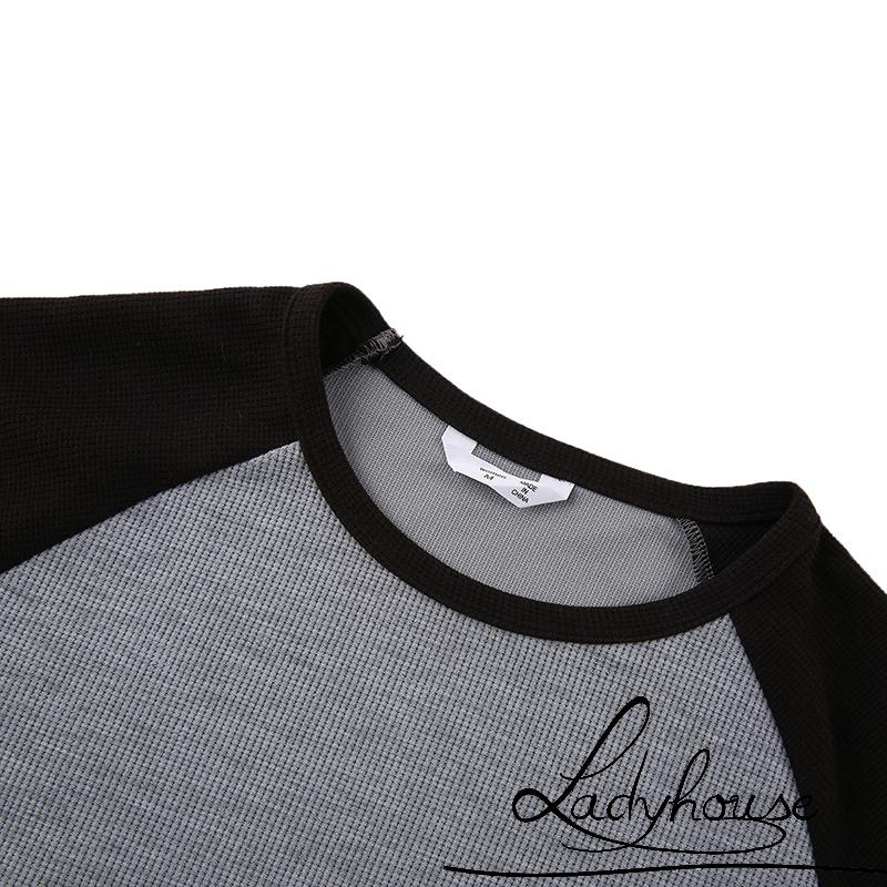 Áo Thun Raglan Tay Dài Cổ Tròn Màu Sắc Tương Phản Thời Trang Cho Nữ