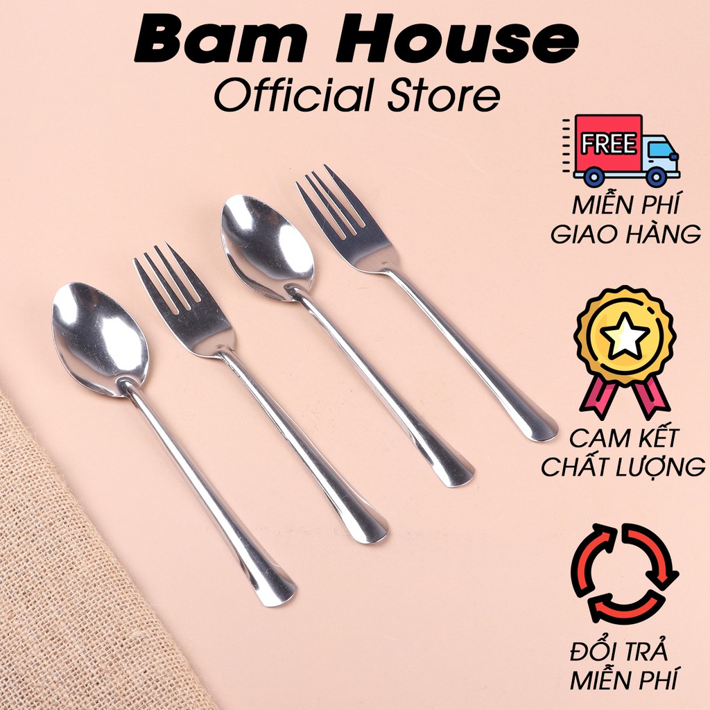 Combo hai muỗng soup nhọn hai nĩa inox sáng bóng cao cấp NM01 – BamBam Store