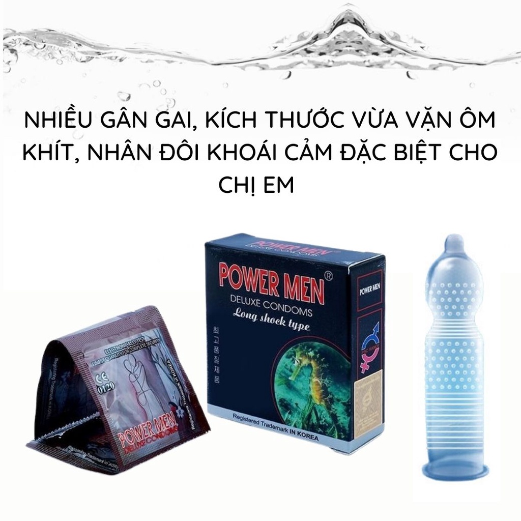 Combo 4 hộp bao cao su POWERMEN LONG SHOCK TYPE hộp 12 bao có gân gai giúp kéo dài thời gian tăng khoái cảm