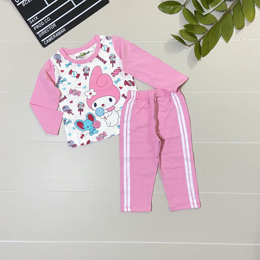 Bộ Đồ Thun Cotton Dài Tay in hình Thỏ &amp; Chuột bé gái BabyBean