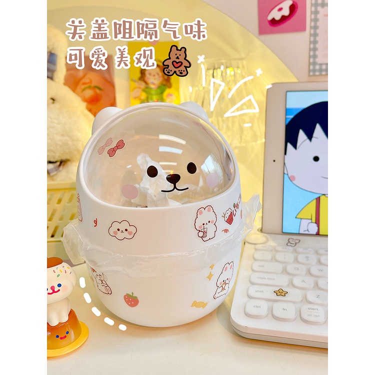 Thùng rác mini để bàn hình gấu nắp lật dễ thương CUTE SHOP