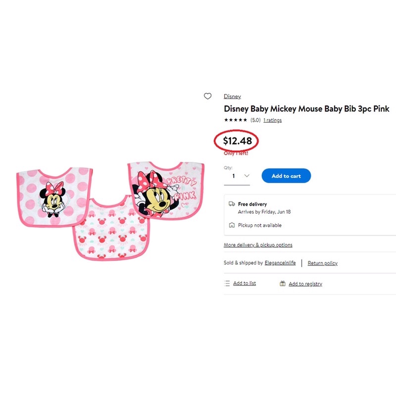 Set 3 yếm ăn dặm Disney baby cotton có chống thấm xuất dư cho bé trai bé gái onweb ~13$