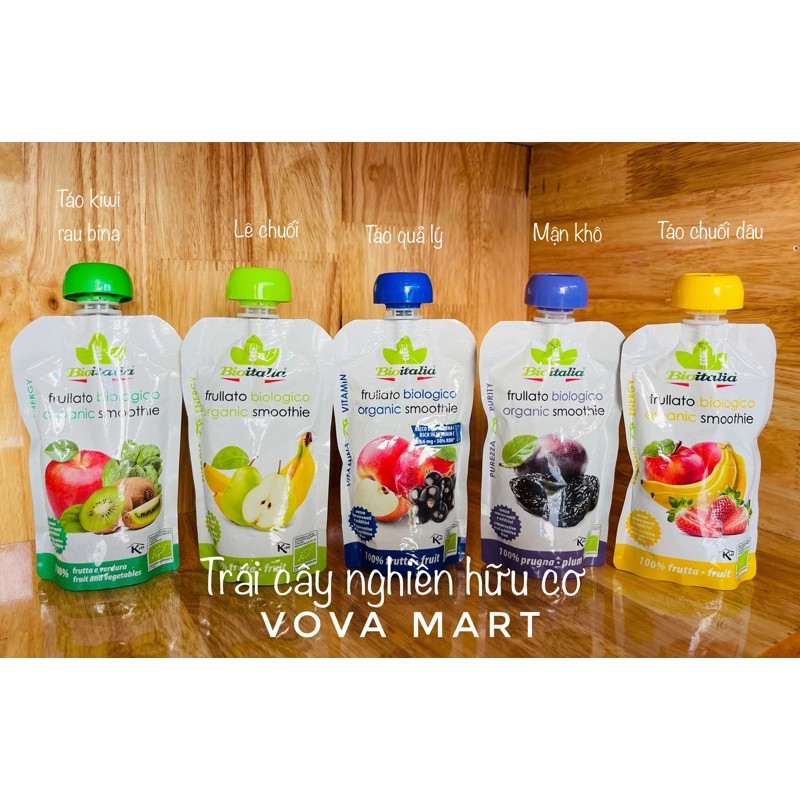 [ Vova Mart] Trái Cây Nghiền Smoothie Trái Cây Hữu Cơ Bioitalia 120g cho bé ăn dặm