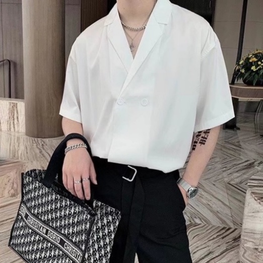 Áo Sơ Mi Tay Ngắn Màu Trơn Đơn Giản Thời Trang Công Sở Phong Cách Hàn Quốc Cho Nam