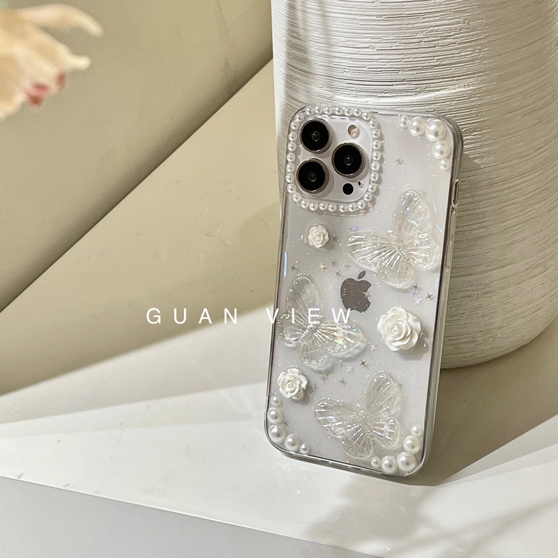 For iphone 14 pro max Ốp điện thoại trong suốt họa tiết hoa và bướm cho for  iPhone 13 Pro Max Xsmax 7 8plus X Xr 11 12 11pro 12promax