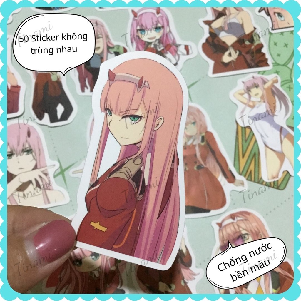 50 Sticker anime manga DARLING in the FRANXX  Zero Two hình dán chống nước trang trí, decor,  làm quà tặng fan hâm mộ