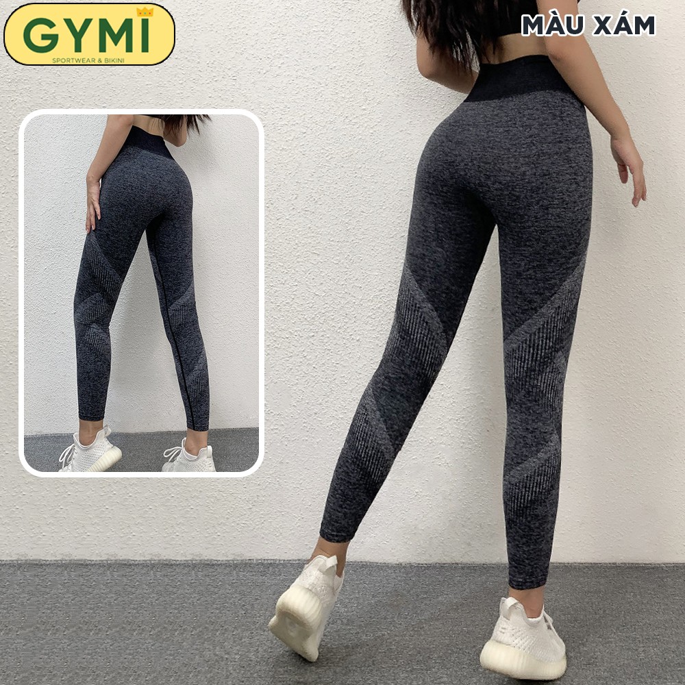 Quần tập gym yoga nữ GYMI QD12 dáng dài legging thể thao cạp cao nâng mông hoạ tiết vân chìm ống quần