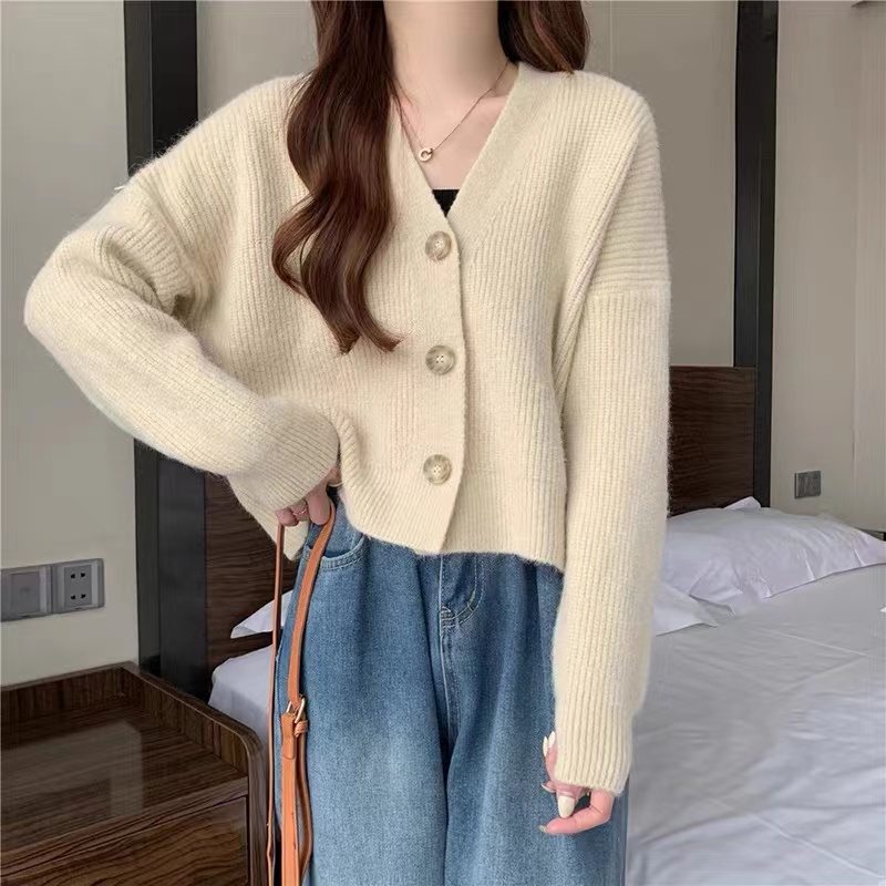 Áo Khoác Cardigan Dệt Kim Dáng Rộng Cổ Chữ V Thời Trang Thu Đông Cho Nữ