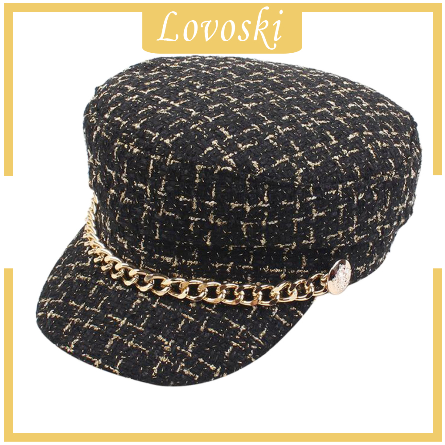 [LOVOSKI]Womens Classic Retro Tweed Plaid Newsboy Cap Flat Top Visor Cabbie Hat