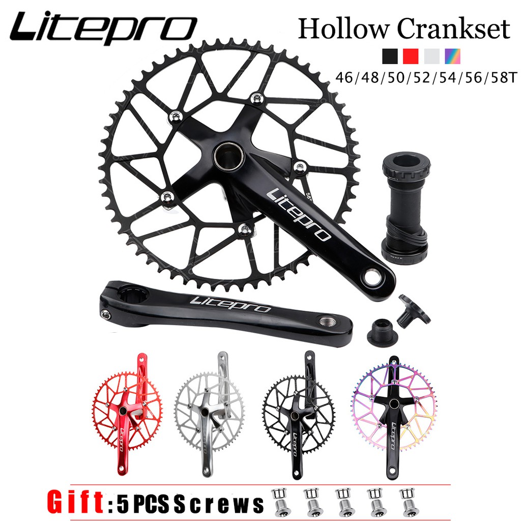LP Litepro Bộ Giò Đĩa Xe Đạp Gấp Gọn Hợp Kim Nhôm Tay Quay Rỗng 170MM 46T 48T 50T 52T 54T 56T 58T 130BCD Phụ Kiện Xe Đạp Tay Quay BMX