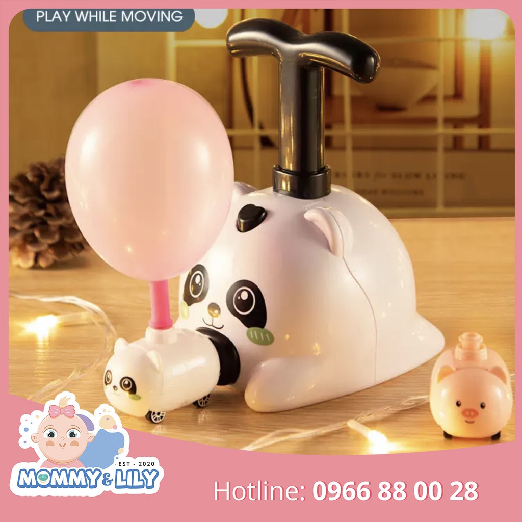 Đồ chơi xe hơi thổi bóng bay đẩy thú di chuyển tương tác với bé