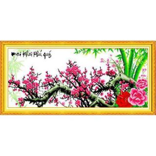 Tranh thêu hoa đào 222396 104x49