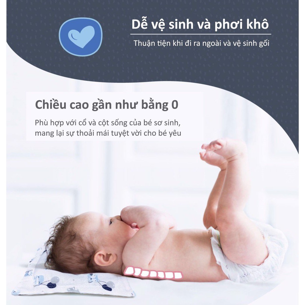 Gối nằm sơ sinh, gối nằm cho bé KUKU KU2095 mềm mại, thoáng khí, chống méo đầu hiệu quả 27x21 cm